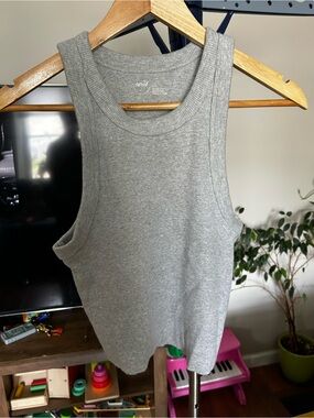 aerie Light Grey Ribbed Tank - Scoop Neck Sleeveless